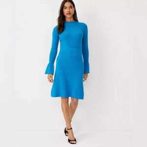 Ann Taylor Azurite Ribbed Button Cuff Sweater Dress
